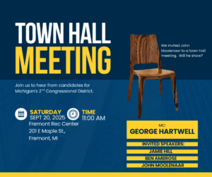Flyer showing empty chair for a Michigan Congressional District 2 candidates